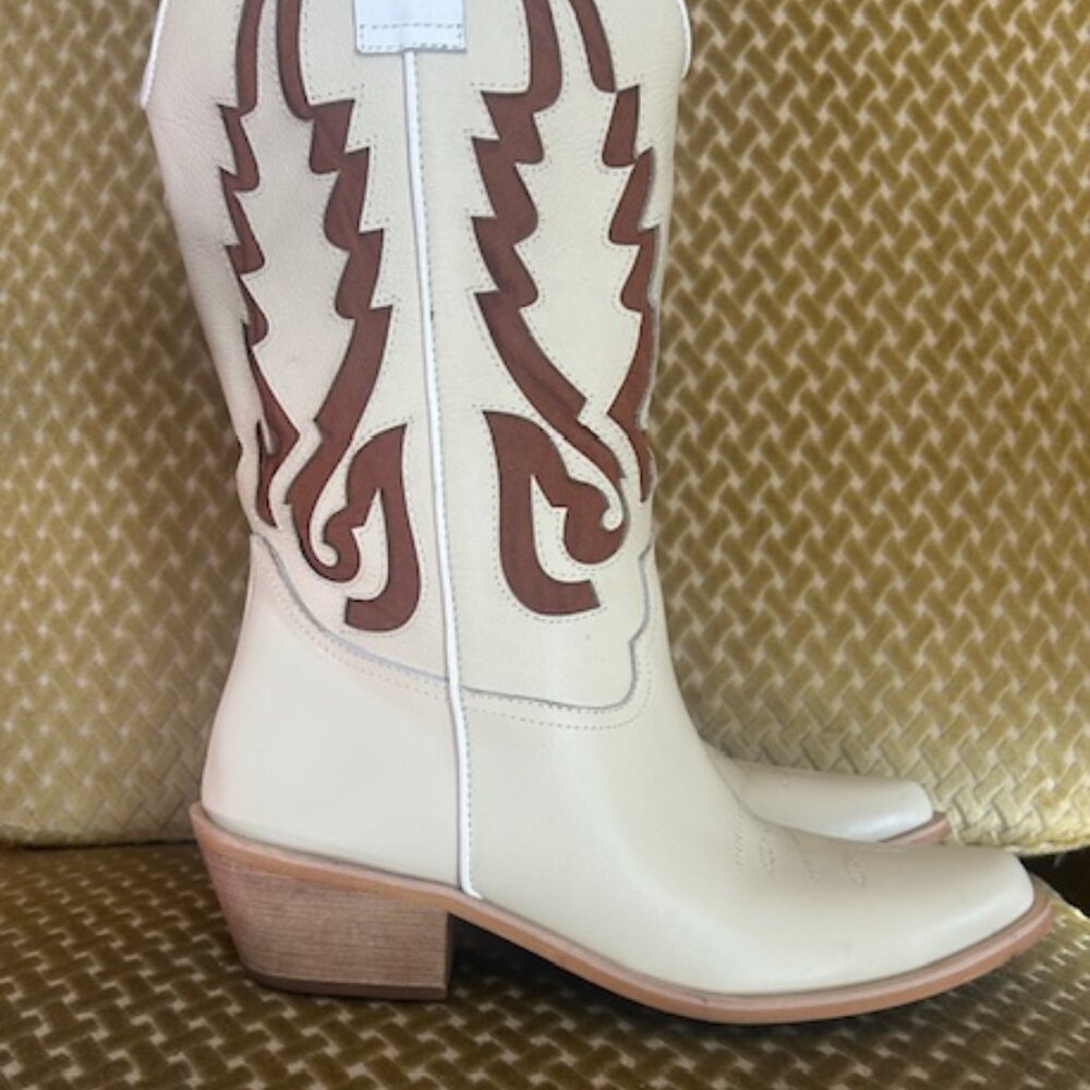 Free People Mutma Colorado Springs Ivory Leather Brown Suede Cowboy Boots - Picture 7 of 16